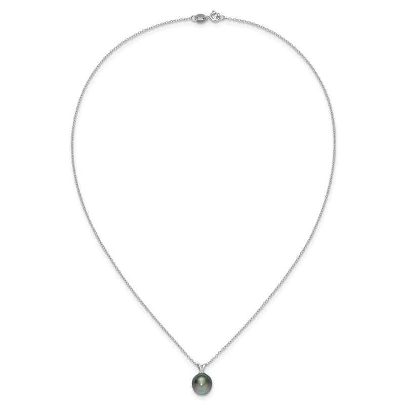 Sterling Silver Rhodium 9-10mm Teardrop Tahit Saltwater Pearl Necklace
