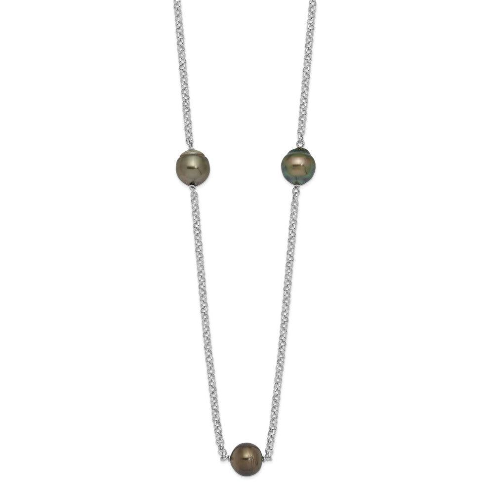 Sterling Silver Rhodium 8-9mm Baroque 5Stat Tahit Saltwater Pearl Necklace