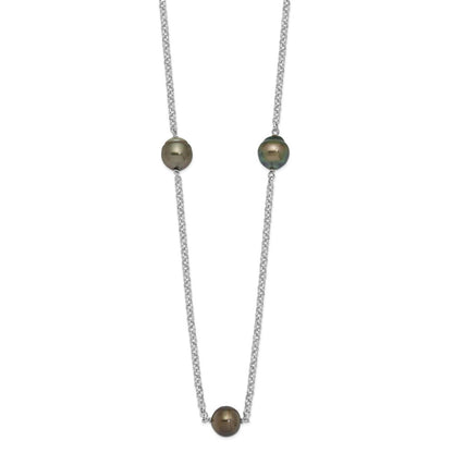 Sterling Silver Rhodium 8-9mm Baroque 5Stat Tahit Saltwater Pearl Necklace