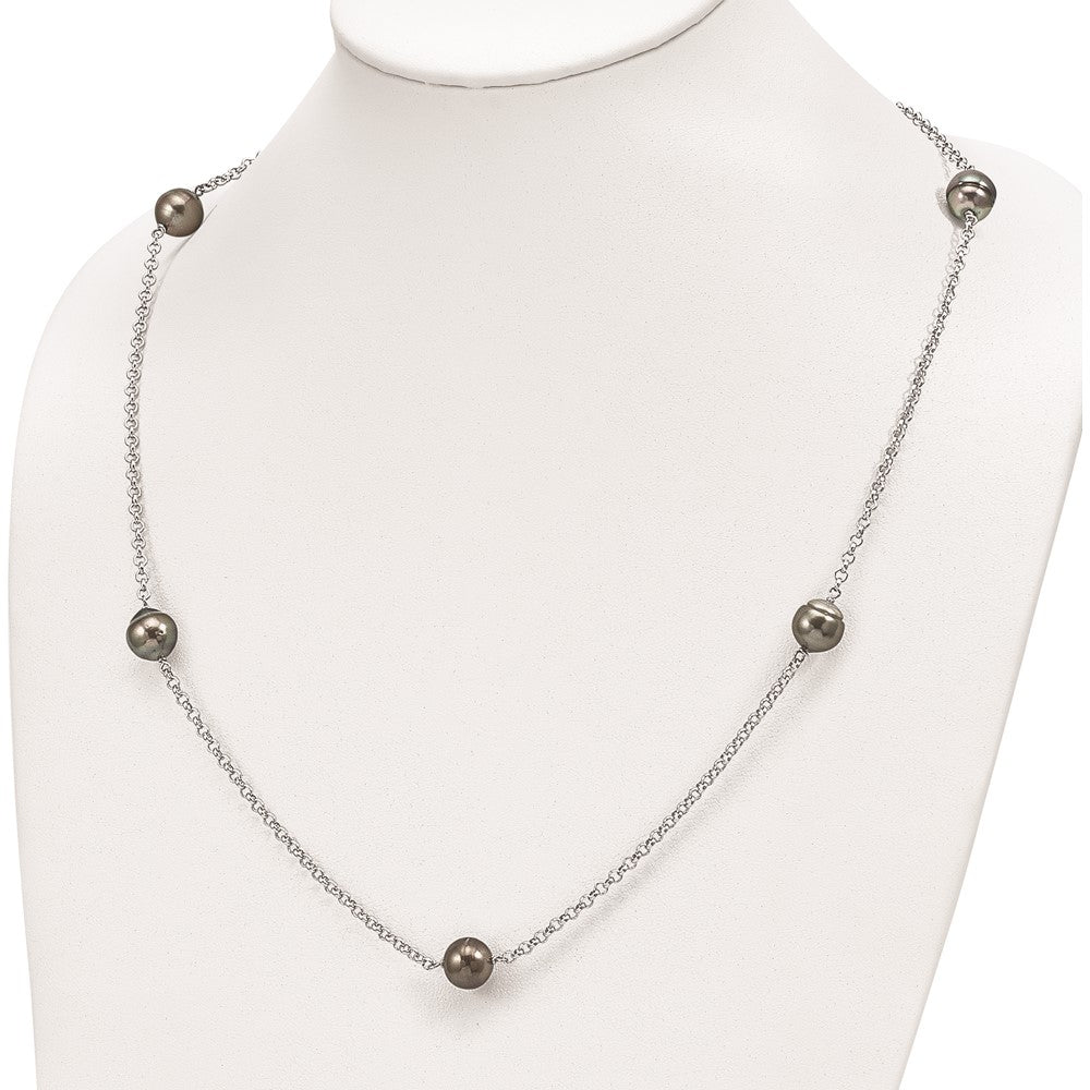 Sterling Silver Rhodium 8-9mm Baroque 5Stat Tahit Saltwater Pearl Necklace