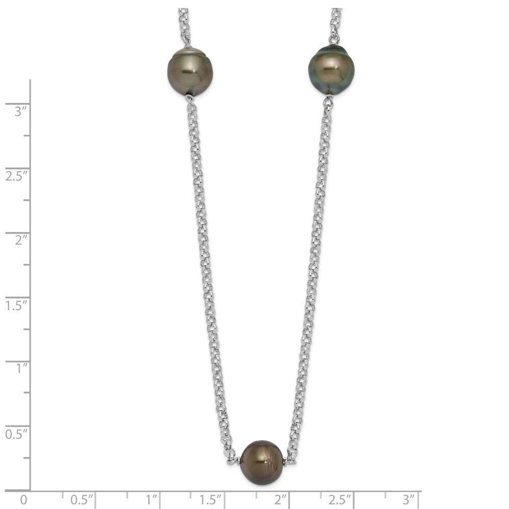 Sterling Silver Rhodium 8-9mm Baroque 5Stat Tahit Saltwater Pearl Necklace