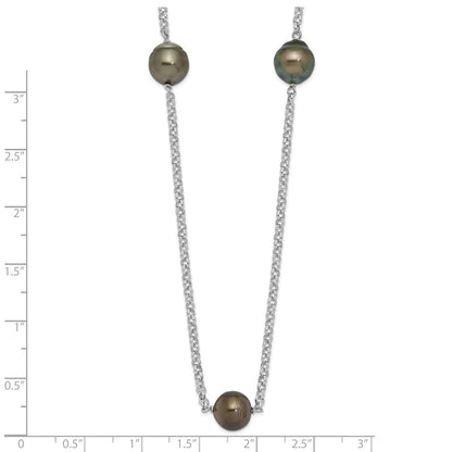 Sterling Silver Rhodium 8-9mm Baroque 5Stat Tahit Saltwater Pearl Necklace