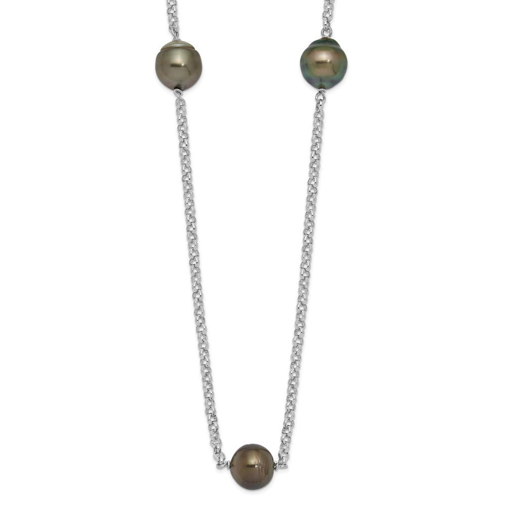 Sterling Silver Rhodium 8-9mm Baroque 5Stat Tahit Saltwater Pearl Necklace