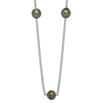 Sterling Silver Rhodium 8-9mm Baroque 5Stat Tahit Saltwater Pearl Necklace
