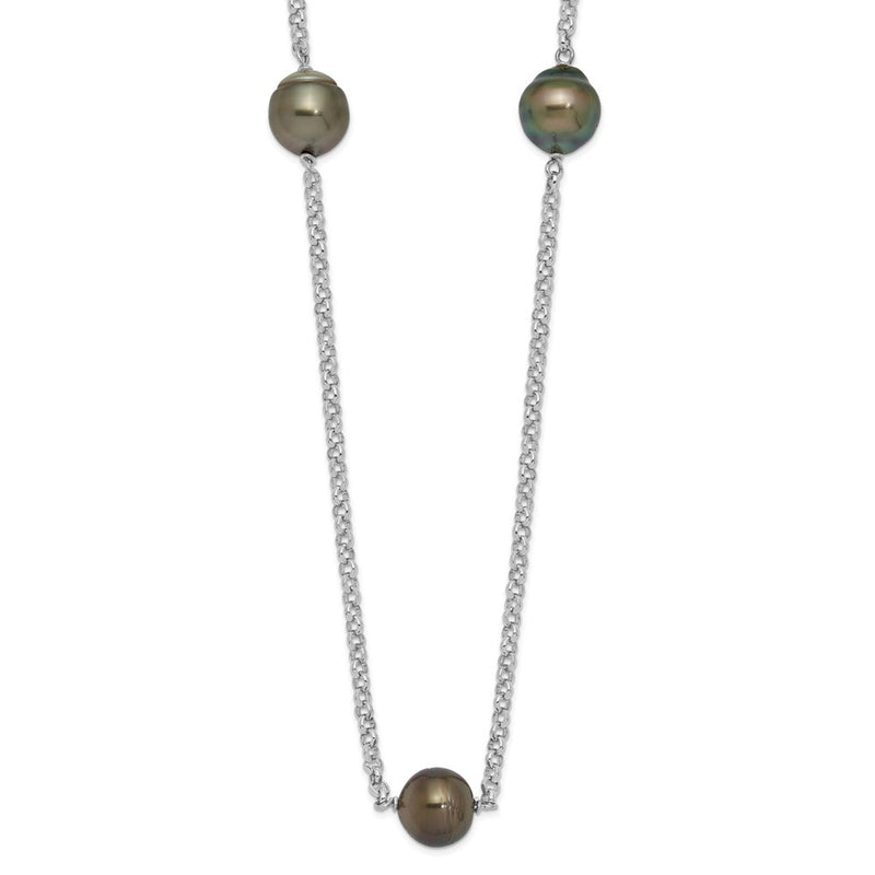 Sterling Silver Rhodium 8-9mm Baroque 5Stat Tahit Saltwater Pearl Necklace