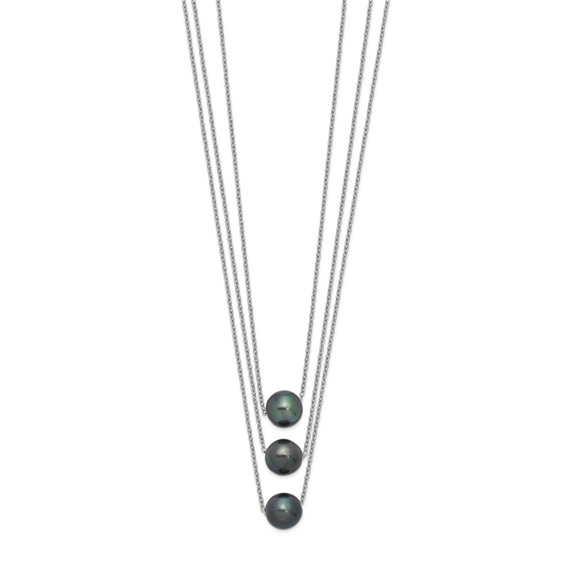 Sterling Silver Rhodium 8-9mm Semi-Rd Tahit Saltwater Pearl Multi-Strand Ne
