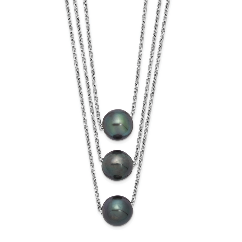 Sterling Silver Rhodium 8-9mm Semi-Rd Tahit Saltwater Pearl Multi-Strand Ne
