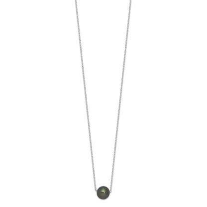 Sterling Silver Rhodium 8-9mm Semi-Rd Tahit Saltwater Pearl Necklace