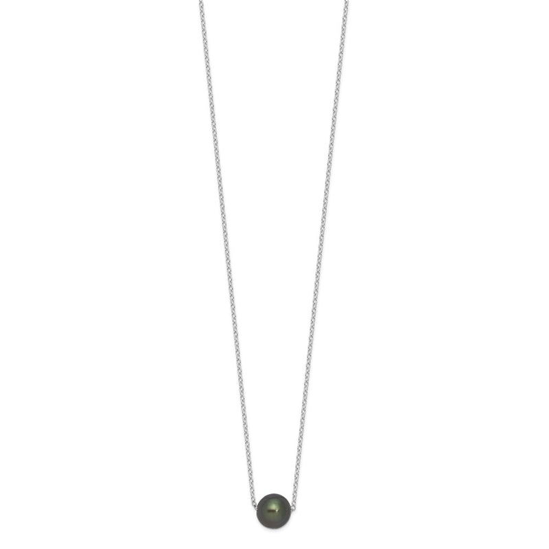 Sterling Silver Rhodium 8-9mm Semi-Rd Tahit Saltwater Pearl Necklace
