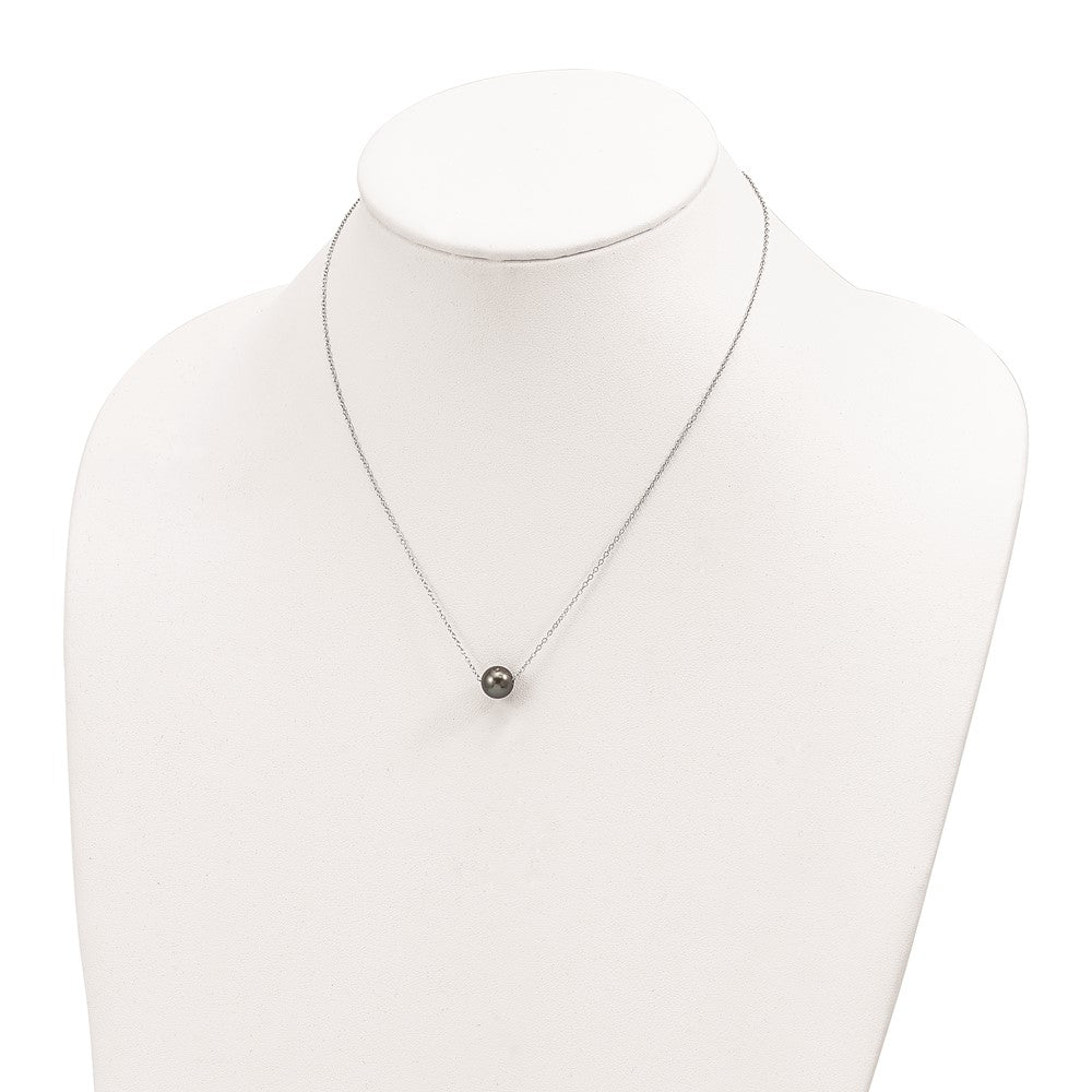 Sterling Silver Rhodium 8-9mm Semi-Rd Tahit Saltwater Pearl Necklace