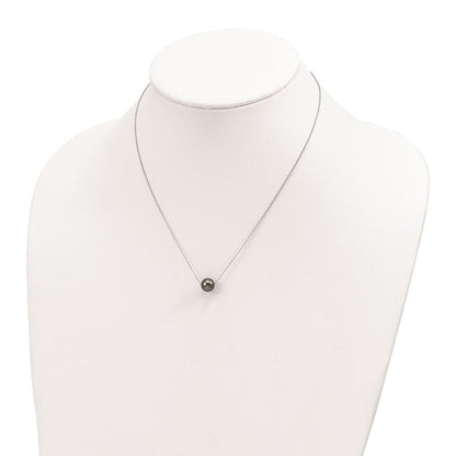 Sterling Silver Rhodium 8-9mm Semi-Rd Tahit Saltwater Pearl Necklace
