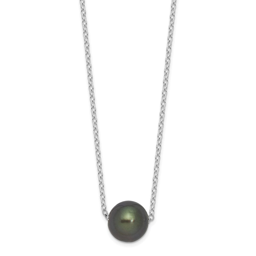 Sterling Silver Rhodium 8-9mm Semi-Rd Tahit Saltwater Pearl Necklace