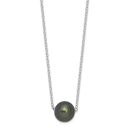 Sterling Silver Rhodium 8-9mm Semi-Rd Tahit Saltwater Pearl Necklace