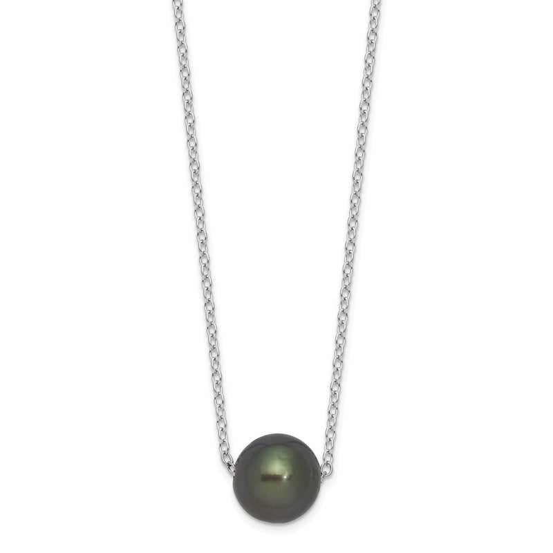 Sterling Silver Rhodium 8-9mm Semi-Rd Tahit Saltwater Pearl Necklace