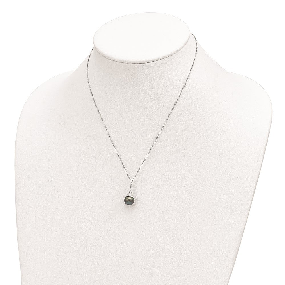 Sterling Silver Rhodium 9-10mm Teardrop Tahit Saltwater Pearl Necklace