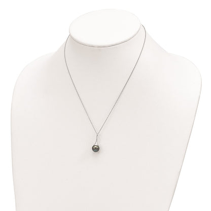 Sterling Silver Rhodium 9-10mm Teardrop Tahit Saltwater Pearl Necklace