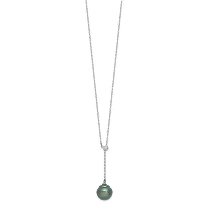 Sterling Silver Rhodium 9-10mm Baroque Tahit Saltwater Pearl Necklace