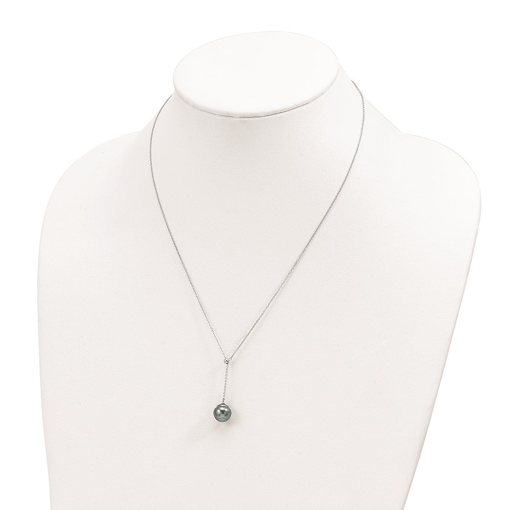 Sterling Silver Rhodium 9-10mm Baroque Tahit Saltwater Pearl Necklace