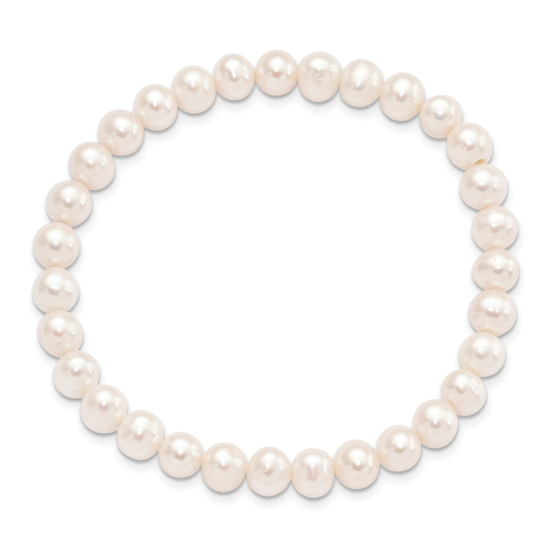 Fashion 6-7mm White Semi-Round Freshwater Cultured Pearl Stretch Bracelet