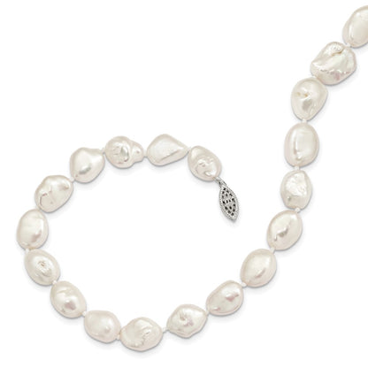 Sterling Silver Rh-Plated 11X14mm White Keshi Fwc Pearl Necklace