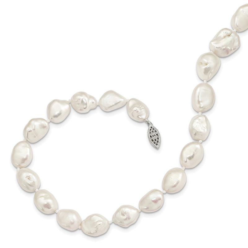 Sterling Silver Rh-Plated 11X14mm White Keshi Fwc Pearl Necklace