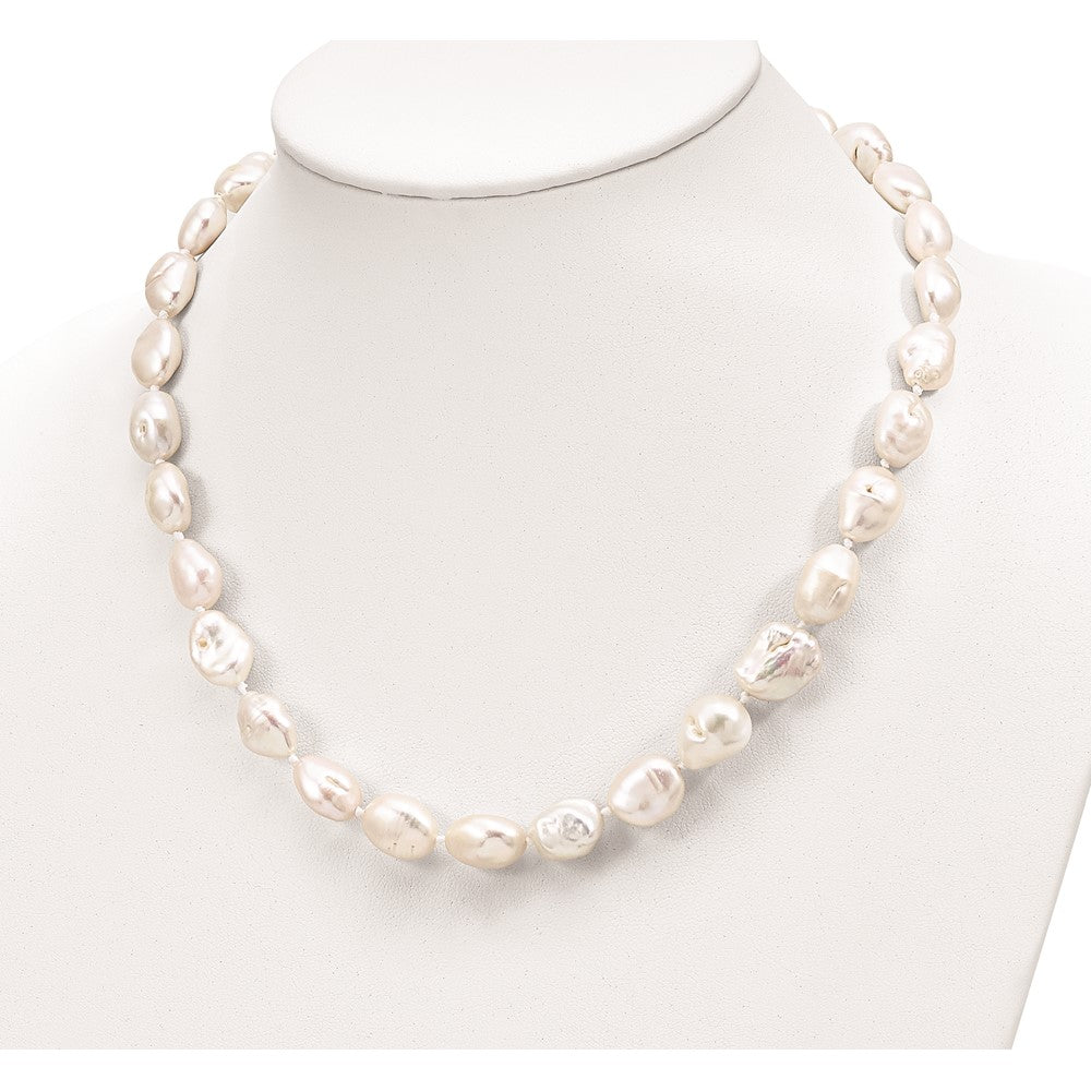 Sterling Silver Rh-Plated 11X14mm White Keshi Fwc Pearl Necklace