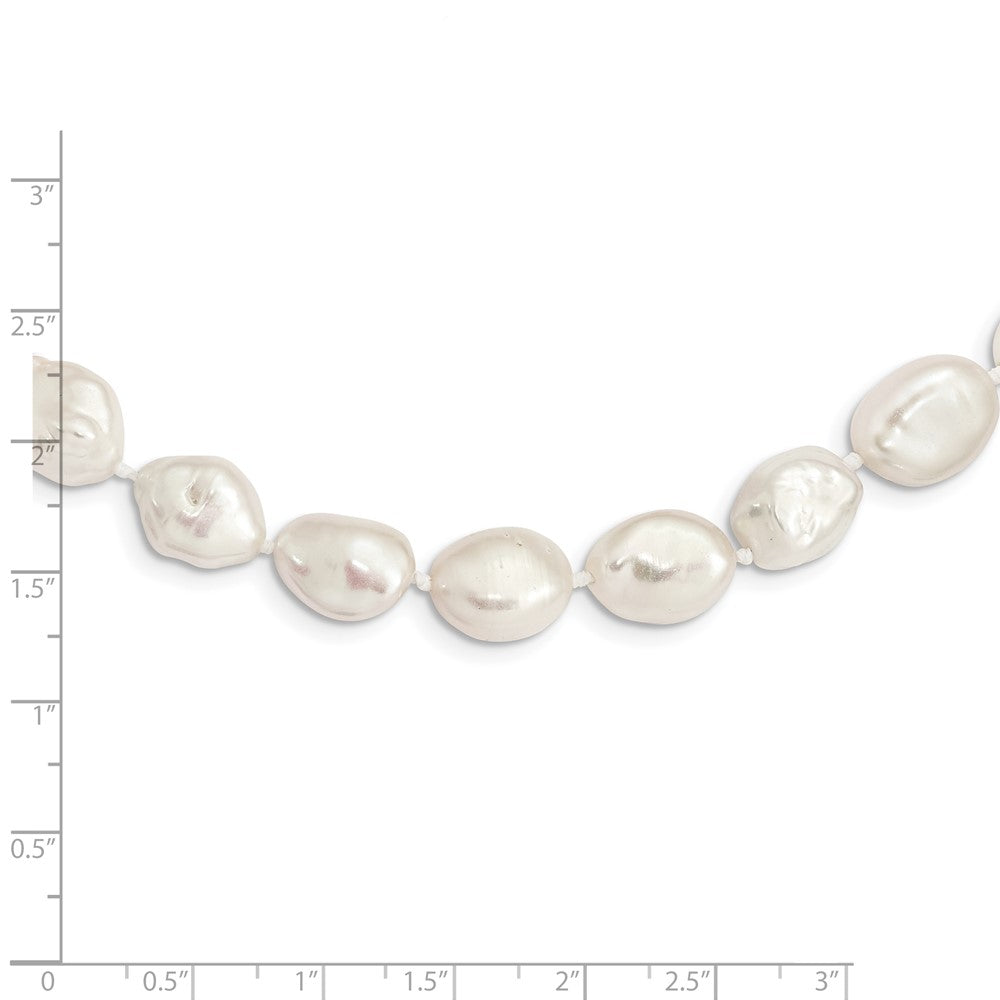 Sterling Silver Rh-Plated 11X14mm White Keshi Fwc Pearl Necklace