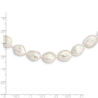 Sterling Silver Rh-Plated 11X14mm White Keshi Fwc Pearl Necklace