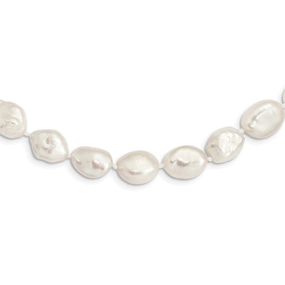 Sterling Silver Rh-Plated 11X14mm White Keshi Fwc Pearl Necklace