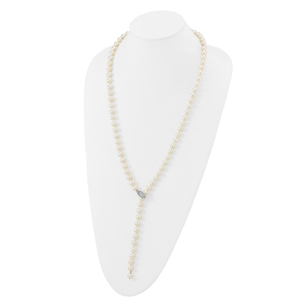 Sterling Silver Rhod-Pl 9-10mm White Near-Round Fwc Pearl Adj Necklace
