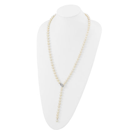 Sterling Silver Rhod-Pl 9-10mm White Near-Round Fwc Pearl Adj Necklace