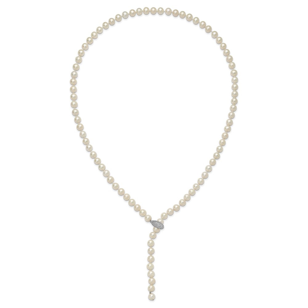 Sterling Silver Rhod-Pl 9-10mm White Near-Round Fwc Pearl Adj Necklace