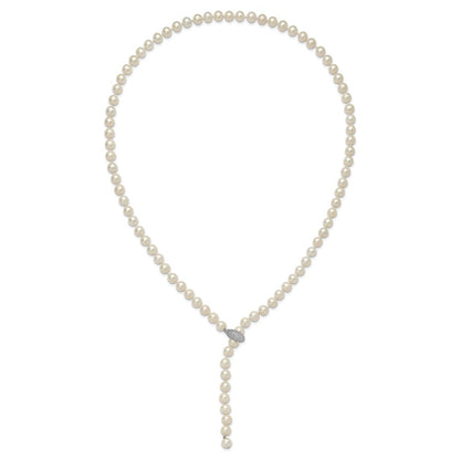 Sterling Silver Rhod-Pl 9-10mm White Near-Round Fwc Pearl Adj Necklace