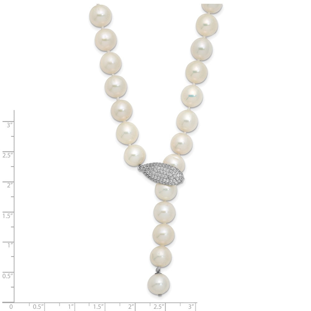Sterling Silver Rhod-Pl 9-10mm White Near-Round Fwc Pearl Adj Necklace
