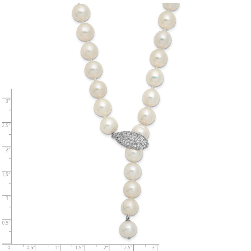 Sterling Silver Rhod-Pl 9-10mm White Near-Round Fwc Pearl Adj Necklace