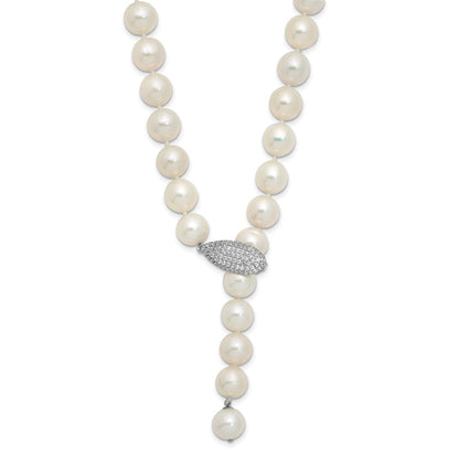 Sterling Silver Rhod-Pl 9-10mm White Near-Round Fwc Pearl Adj Necklace