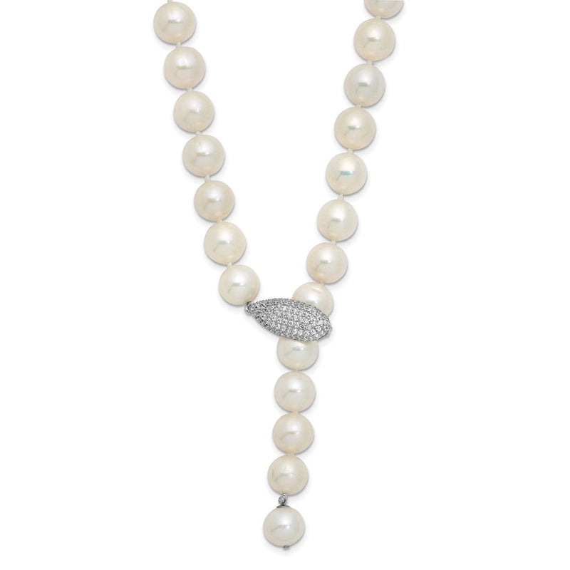 Sterling Silver Rhod-Pl 9-10mm White Near-Round Fwc Pearl Adj Necklace
