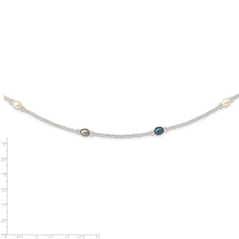 Non Metal 5-7mm White/Pink/Purple Rice Freshwater Cultured Pearl And Glass Bead Slip-On 35.5 Inch Necklace