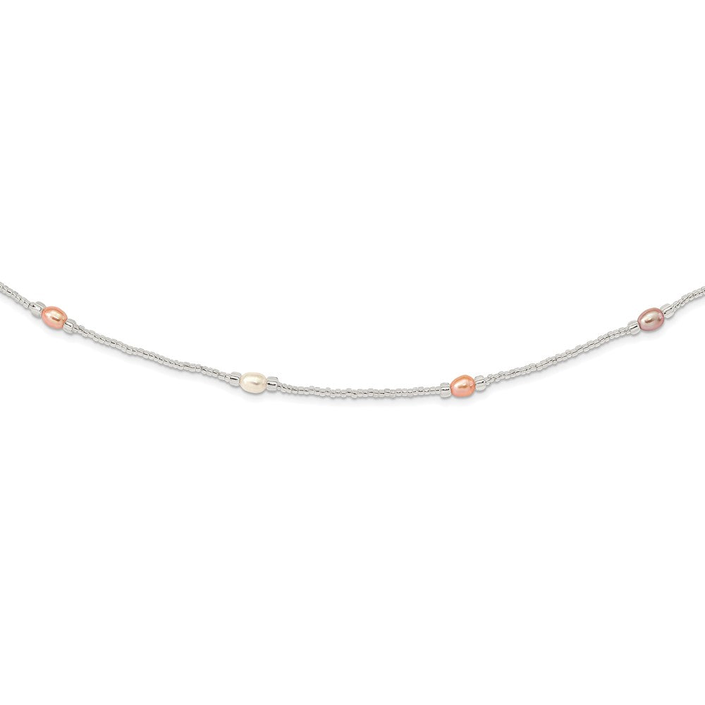 Non Metal 5-7mm White/Pink/Purple Rice Freshwater Cultured Pearl And Glass Bead Slip-On 35.5 Inch Necklace