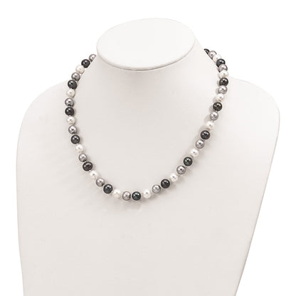 Sterling Silver Rh-Pl 8-9mm Bk/Gr/Wt Semi-Round Fwc Pearl Necklace