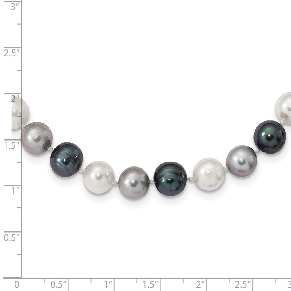 Sterling Silver Rh-Pl 8-9mm Bk/Gr/Wt Semi-Round Fwc Pearl Necklace