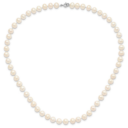 Sterling Silver Rh-P 7-8mm White Fwc Pearl Earring Bracelet Necklace Set