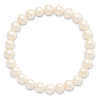 Sterling Silver Rh-P 7-8mm White Fwc Pearl Earring Bracelet Necklace Set