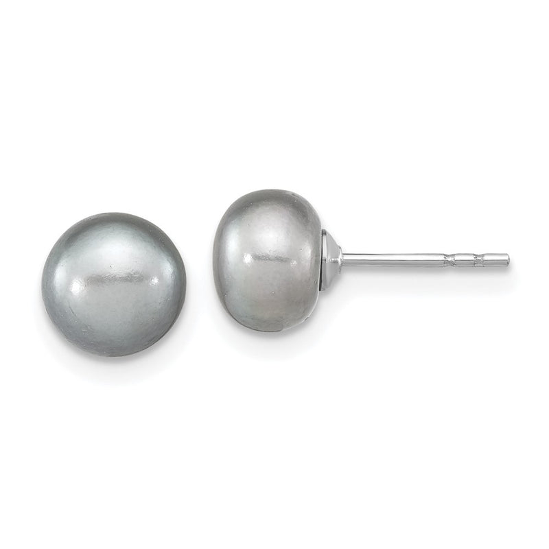 Sterling Silver Rh-P 7-8mm Grey Fwc Pearl Earring Bracelet Necklace Set