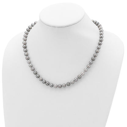 Sterling Silver Rh-P 7-8mm Grey Fwc Pearl Earring Bracelet Necklace Set