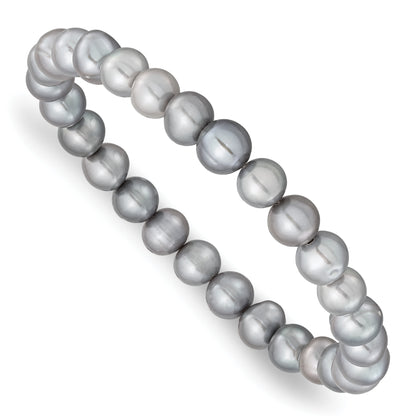 Sterling Silver Rh-P 7-8mm Grey Fwc Pearl Earring Bracelet Necklace Set