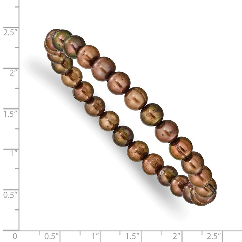 Fashion 6-7mm Brown Semi-Round Freshwater Cultured Pearl Stretch Bracelet
