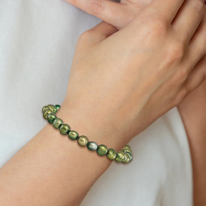 Fashion 6-7mm Green Semi-Round Freshwater Cultured Pearl Stretch Bracelet