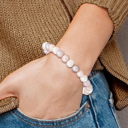 Fashion 6-7mm White/Pink/Purple Semi-Round Fwc Pearl Stretch Bracelet