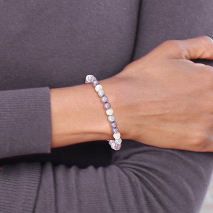 Fashion 6-7mm White/Lavendar/Grey Semi-Round Fwc Pearl Stretch Bracelet